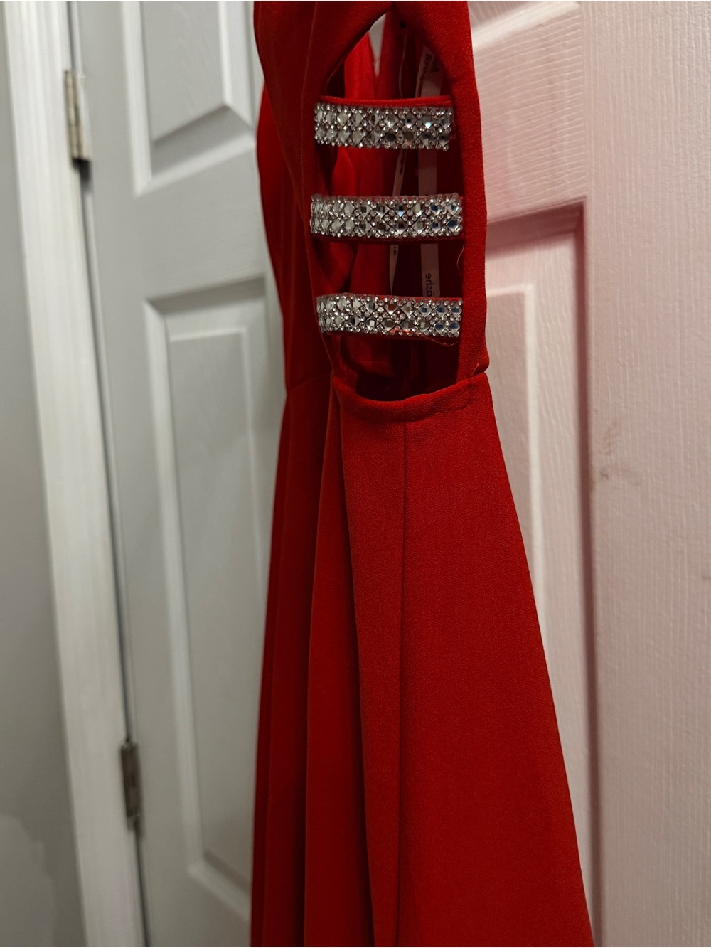 Women’s Red Party Dress with Rhinestone Accent